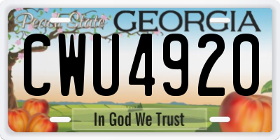 GA license plate CWU4920