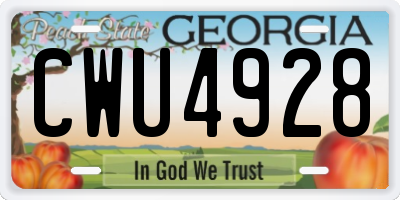 GA license plate CWU4928