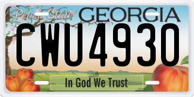 GA license plate CWU4930