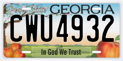 GA license plate CWU4932