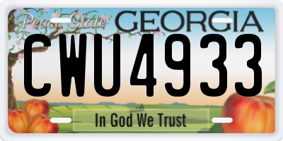 GA license plate CWU4933