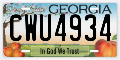 GA license plate CWU4934