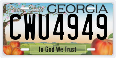 GA license plate CWU4949