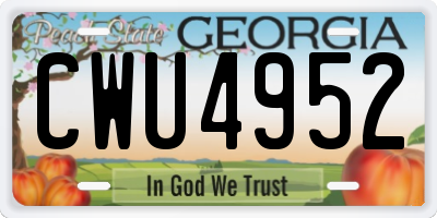 GA license plate CWU4952