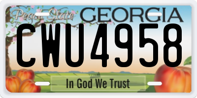 GA license plate CWU4958