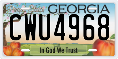 GA license plate CWU4968