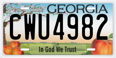 GA license plate CWU4982