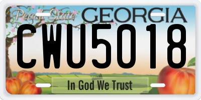 GA license plate CWU5018