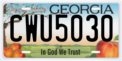 GA license plate CWU5030