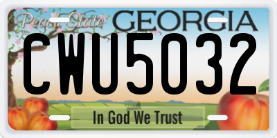 GA license plate CWU5032