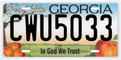 GA license plate CWU5033