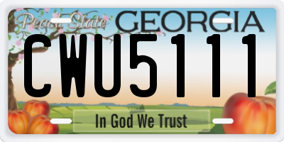 GA license plate CWU5111