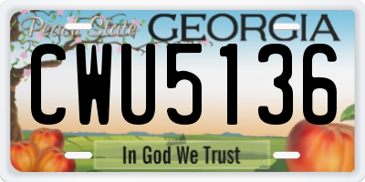 GA license plate CWU5136