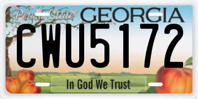 GA license plate CWU5172