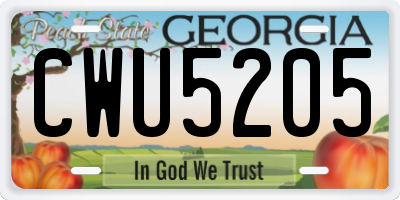 GA license plate CWU5205
