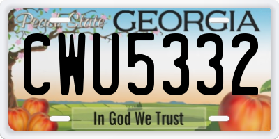 GA license plate CWU5332