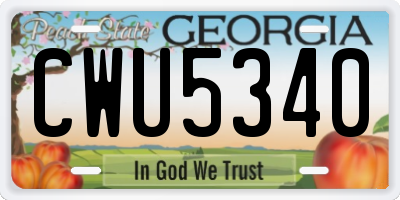 GA license plate CWU5340