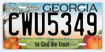 GA license plate CWU5349