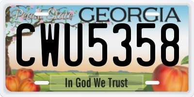GA license plate CWU5358