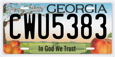 GA license plate CWU5383