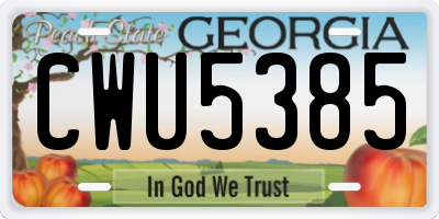 GA license plate CWU5385