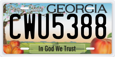 GA license plate CWU5388