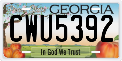 GA license plate CWU5392
