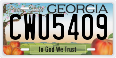 GA license plate CWU5409