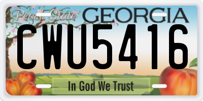 GA license plate CWU5416