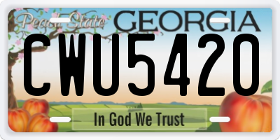 GA license plate CWU5420