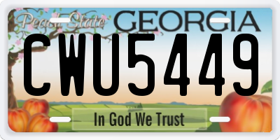 GA license plate CWU5449