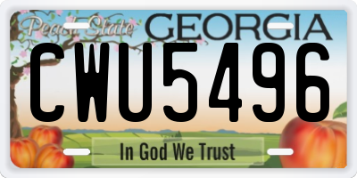 GA license plate CWU5496