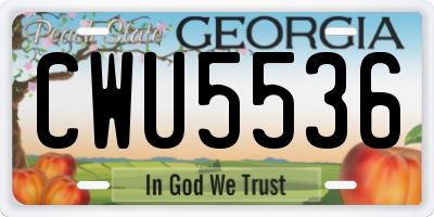 GA license plate CWU5536