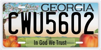 GA license plate CWU5602