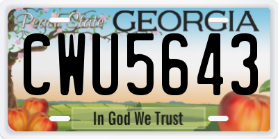 GA license plate CWU5643