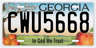 GA license plate CWU5668