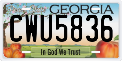 GA license plate CWU5836
