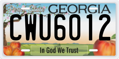 GA license plate CWU6012