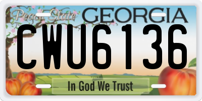 GA license plate CWU6136