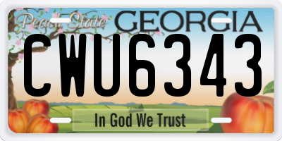 GA license plate CWU6343