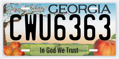 GA license plate CWU6363