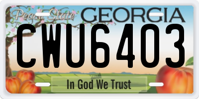 GA license plate CWU6403
