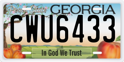 GA license plate CWU6433