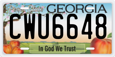 GA license plate CWU6648