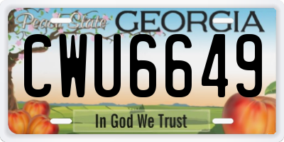 GA license plate CWU6649