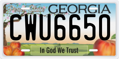 GA license plate CWU6650