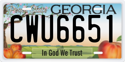 GA license plate CWU6651