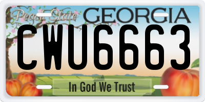 GA license plate CWU6663