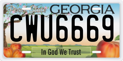 GA license plate CWU6669