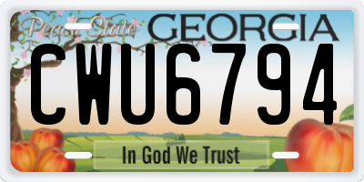GA license plate CWU6794